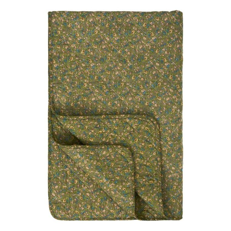 Ib Laursen - Quilt gr� m/gr�nne, bl� og rosa blomster