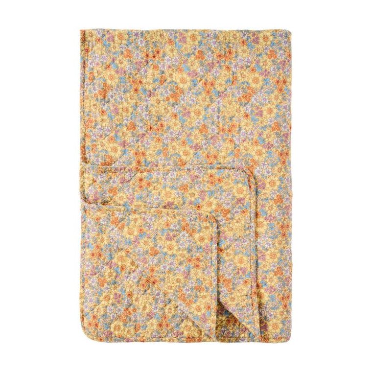 Ib Laursen - Quilt gul m/gule, bl�, orange og lilla blomster