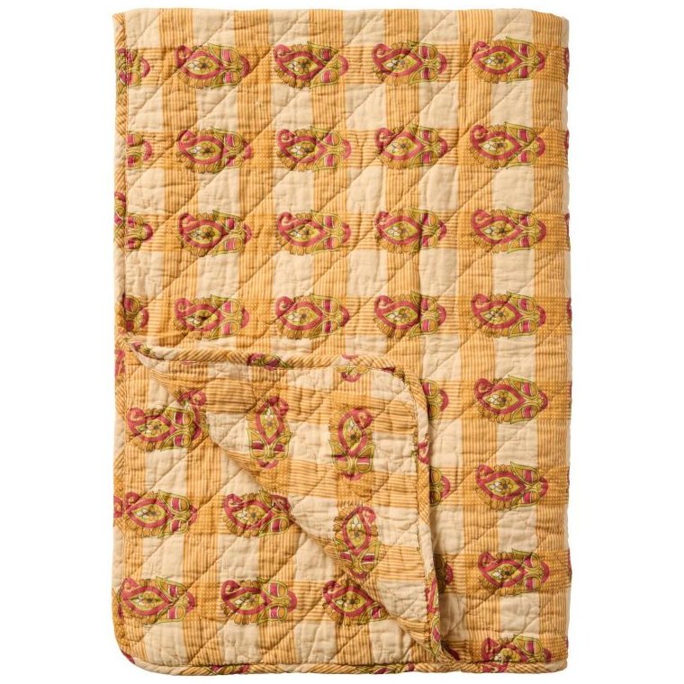 IB LAURSEN - Quilt m/orange, rdt og grnt blokmnster