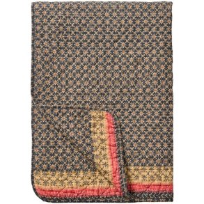 IB LAURSEN - Quilt mrkebl m/rosa og naturfarvet mnster, kanter p langs