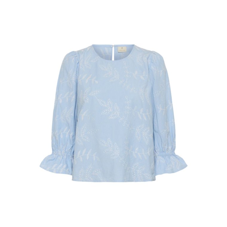 KAFFE - KAmarlee Blouse - White Blue Embroidery Stripe