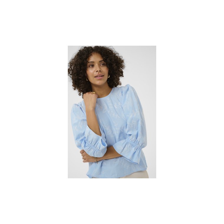 KAFFE - KAmarlee Blouse - White Blue Embroidery Stripe