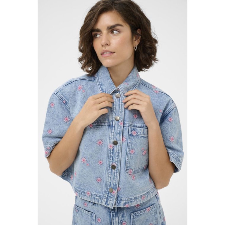 Kaffe - KAbabena Denim Shirt -  Blue Denim/Pink Flower Emb