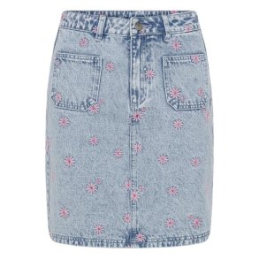 Kaffe - KAbabena Denim Skirt - Blue Denim/Pink Flower Emb