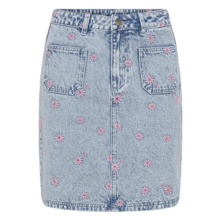 Kaffe - KAbabena Denim Skirt - Blue Denim/Pink Flower Emb