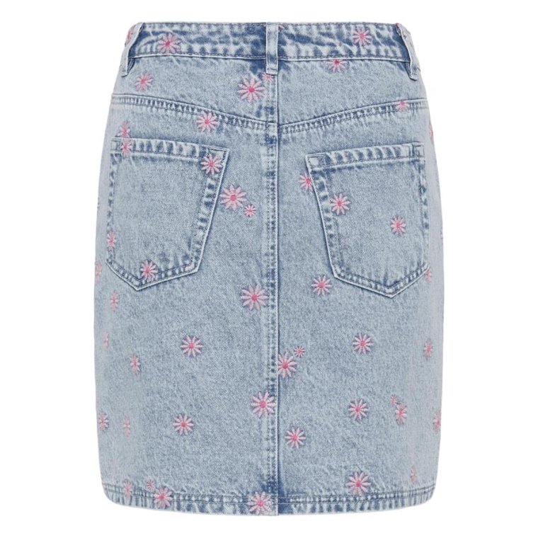 Kaffe - KAbabena Denim Skirt - Blue Denim/Pink Flower Emb