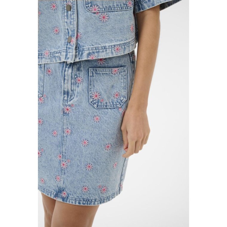 Kaffe - KAbabena Denim Skirt - Blue Denim/Pink Flower Emb