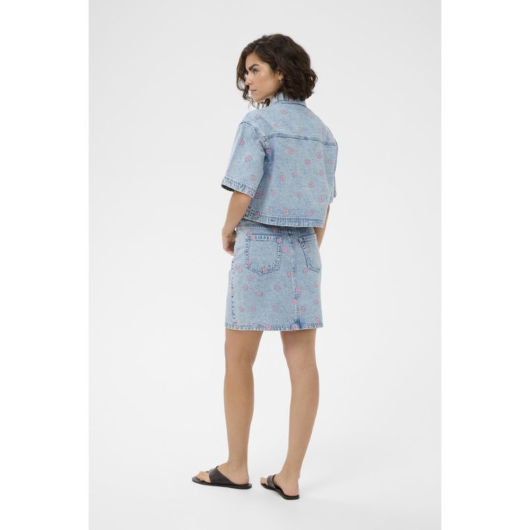 Kaffe - KAbabena Denim Skirt - Blue Denim/Pink Flower Emb