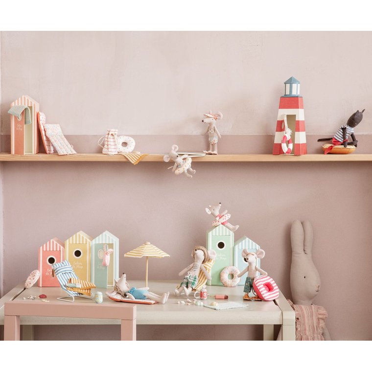 MAILEG - Gummibd, Lille mus - Rd og hvid stribet