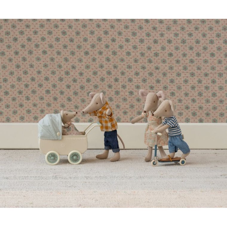MAILEG - Barnevogn med baby mus - Mint