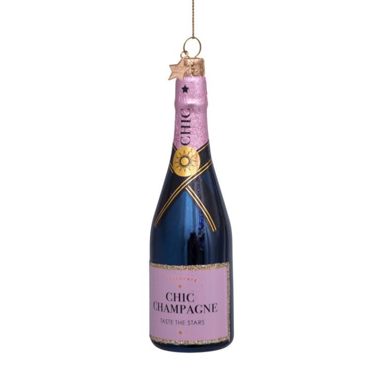 Vondels - Julekugle i glas - luxury pink bottle w/ champagne