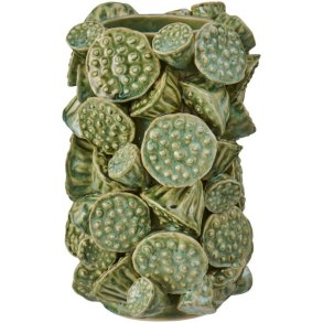 Ib Laursen - Vase glaseret Lotus st�vgr�n �bning �:8,2 cm
