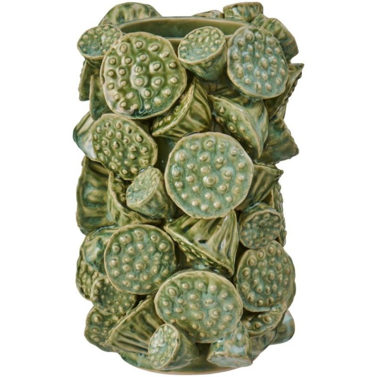 Ib Laursen - Vase glaseret Lotus st�vgr�n �bning �:8,2 cm