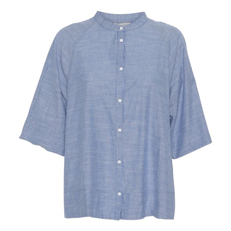 FRAU - Abu Dhabi skjorte - Medium Blue Stripe