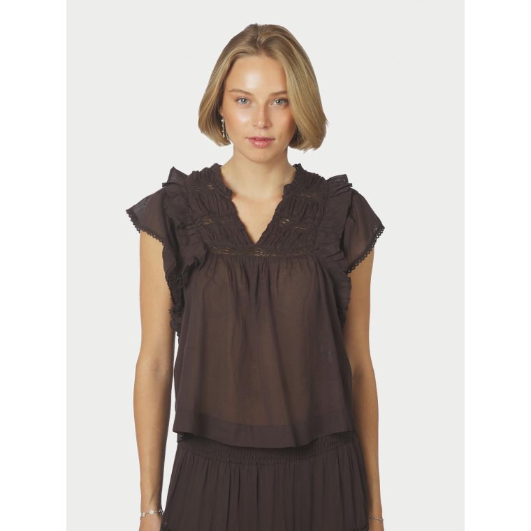 Neo Noir - JAYLA S VOILE TOP - Dark brown