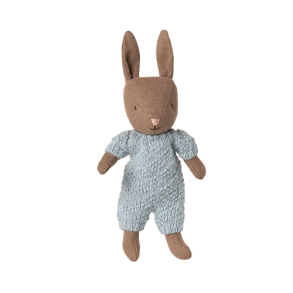 MAILEG - Hare, Micro - Brun - Bl strikket dragt