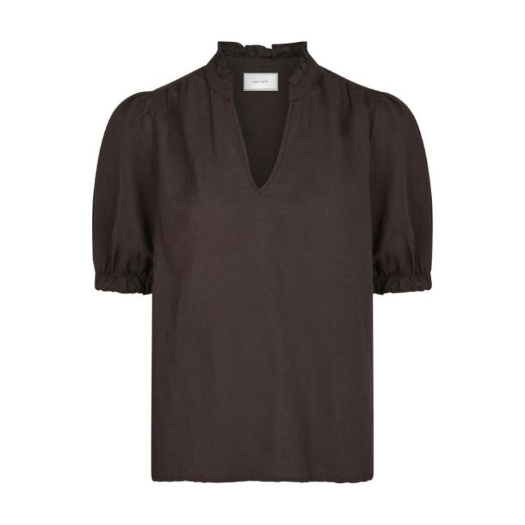 Neo Noir - ODESA LINEN BLOUSE - Dark brown