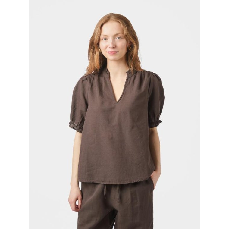 Neo Noir - ODESA LINEN BLOUSE - Dark brown