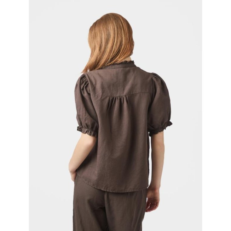 Neo Noir - ODESA LINEN BLOUSE - Dark brown