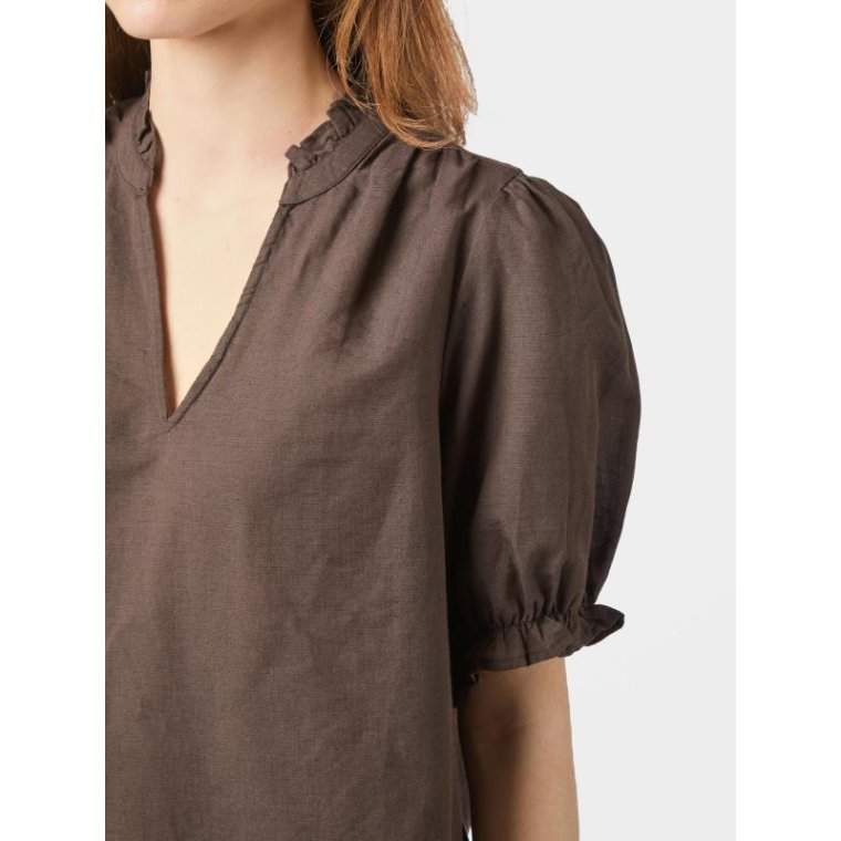 Neo Noir - ODESA LINEN BLOUSE - Dark brown