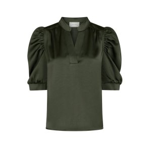 Neo Noir - Roella Heavy Sateen Blouse - Deep Green
