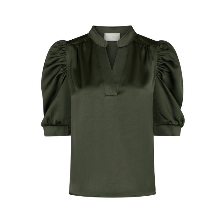Neo Noir - Roella Heavy Sateen Blouse - Deep Green