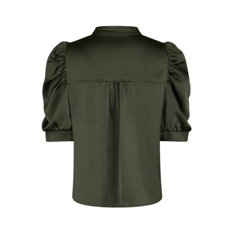 Neo Noir - Roella Heavy Sateen Blouse - Deep Green