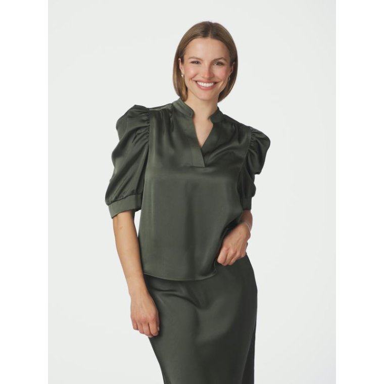 Neo Noir - Roella Heavy Sateen Blouse - Deep Green