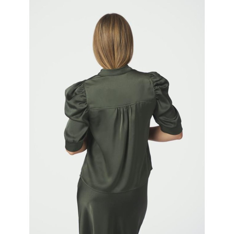 Neo Noir - Roella Heavy Sateen Blouse - Deep Green
