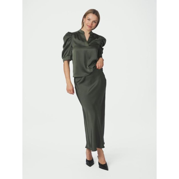 Neo Noir - Roella Heavy Sateen Blouse - Deep Green