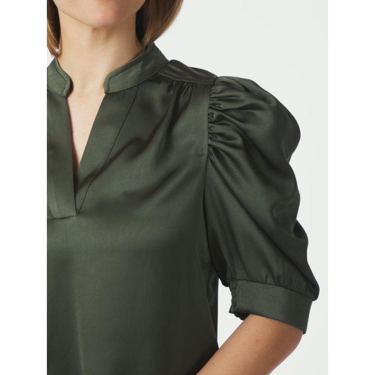 Neo Noir - Roella Heavy Sateen Blouse - Deep Green
