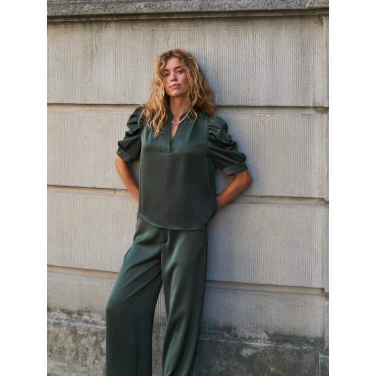Neo Noir - Roella Heavy Sateen Blouse - Deep Green