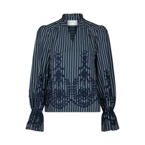Neo Noir - Amara Stripe Emb Blouse - Navy