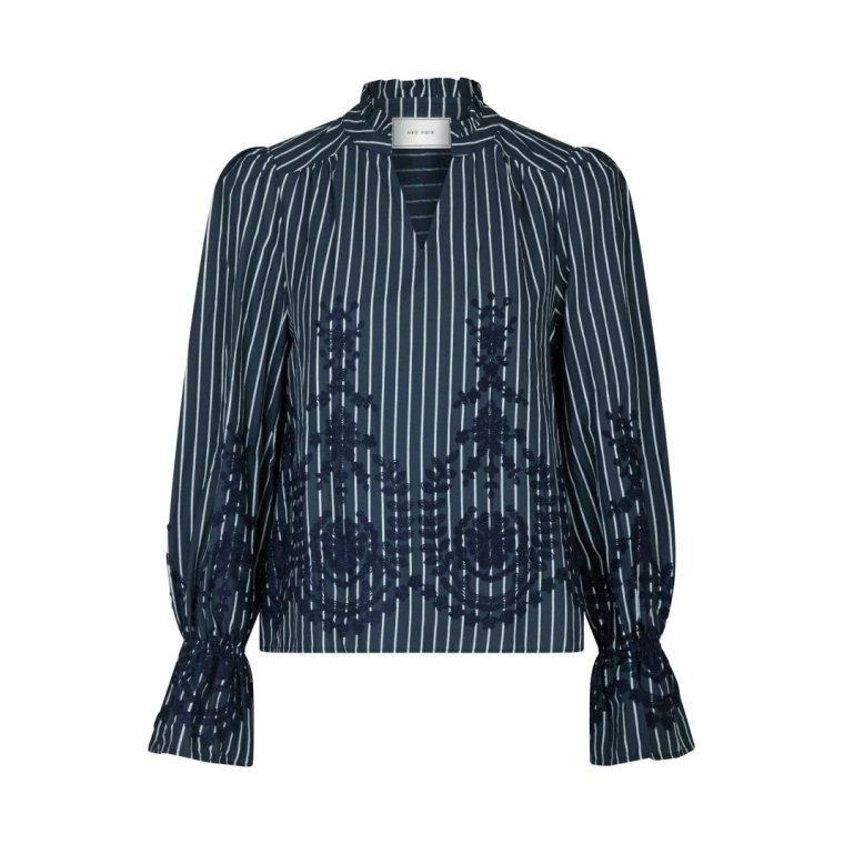 Neo Noir - Amara Stripe Emb Blouse - Navy