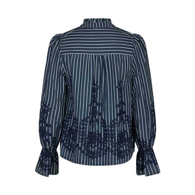 Neo Noir - Amara Stripe Emb Blouse - Navy