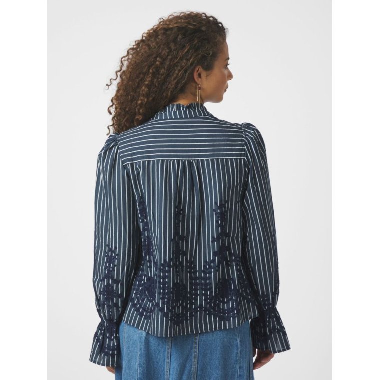Neo Noir - Amara Stripe Emb Blouse - Navy