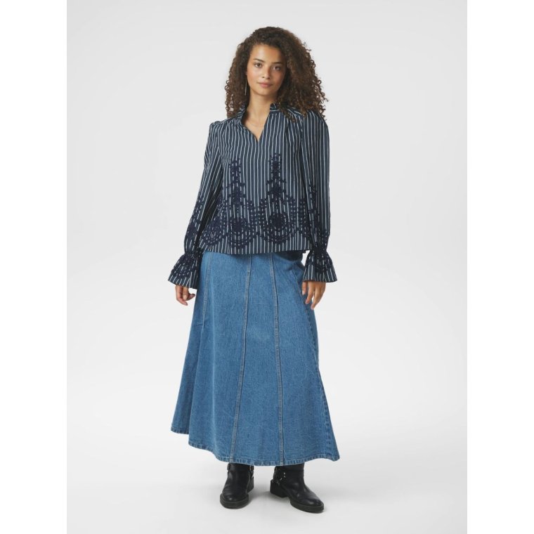 Neo Noir - Amara Stripe Emb Blouse - Navy