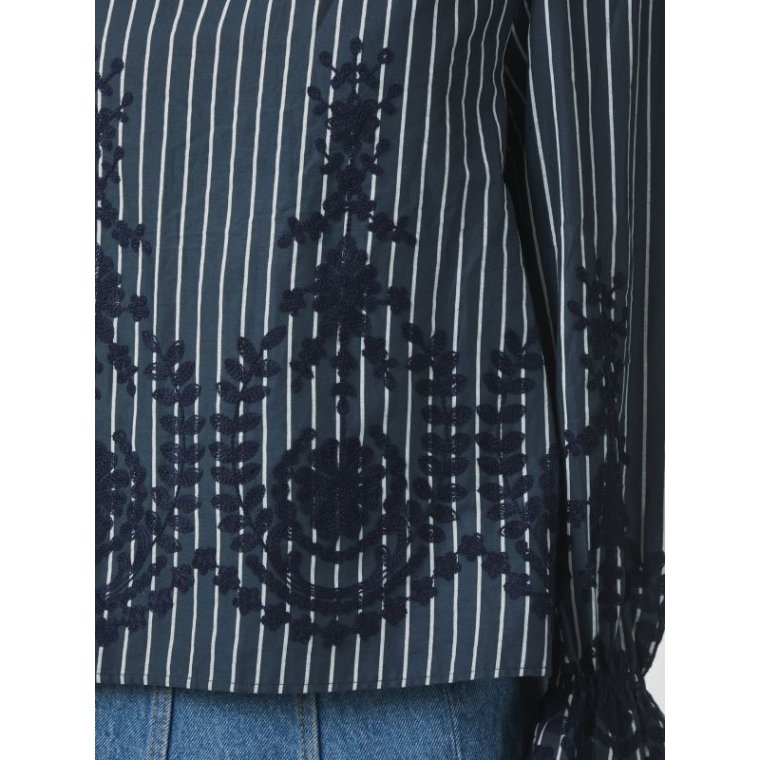 Neo Noir - Amara Stripe Emb Blouse - Navy