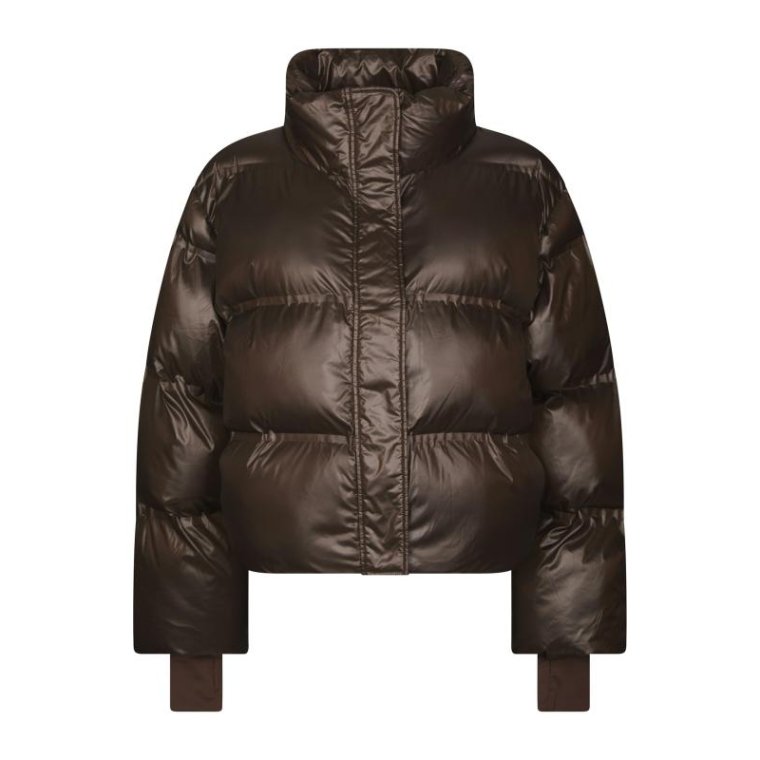 Neo Noir - Rhea Shiny Puffer Jacket - Chocolate Brown