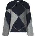 Neo Noir - Inga Check Fluff Knit Blouse - Navy