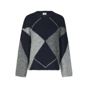 Neo Noir - Inga Check Fluff Knit Blouse - Navy
