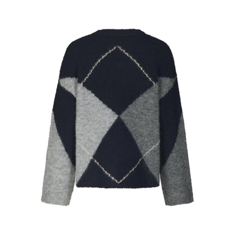 Neo Noir - Inga Check Fluff Knit Blouse - Navy