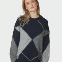 Neo Noir - Inga Check Fluff Knit Blouse - Navy