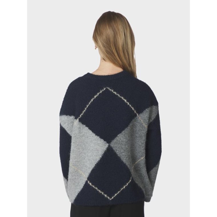 Neo Noir - Inga Check Fluff Knit Blouse - Navy