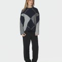 Neo Noir - Inga Check Fluff Knit Blouse - Navy