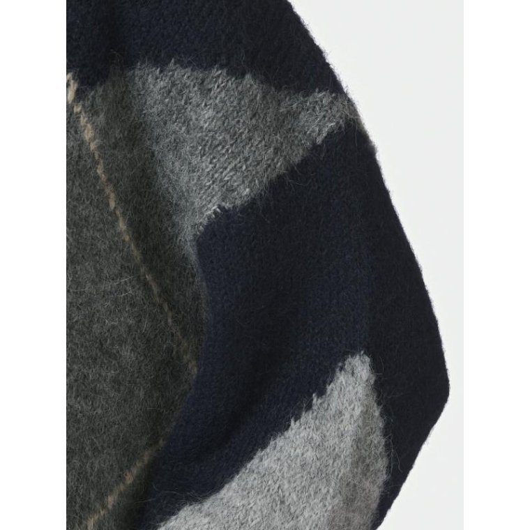 Neo Noir - Inga Check Fluff Knit Blouse - Navy