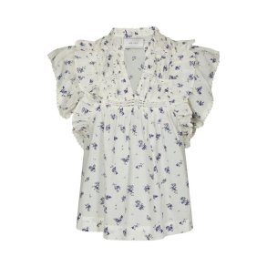 Neo Noir - Jayla Small Blossom Top - White Blue