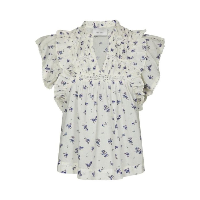 Neo Noir - Jayla Small Blossom Top - White Blue