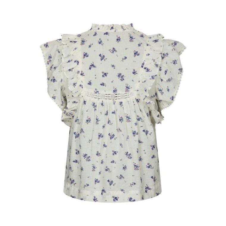 Neo Noir - Jayla Small Blossom Top - White Blue