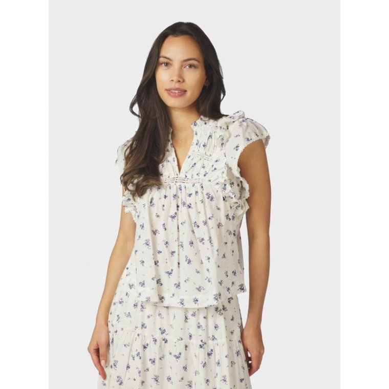 Neo Noir - Jayla Small Blossom Top - White Blue